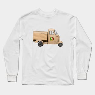 Vintage Orange Beige Italian Motorized Rikshaw with Italian Flag Sticker on the Door Long Sleeve T-Shirt